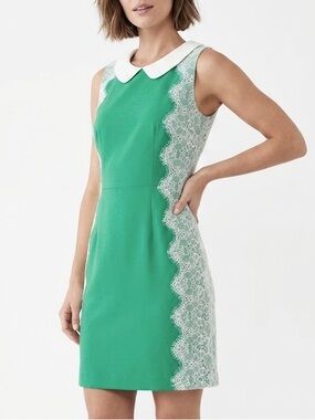 C. LUCE Green Sleeveless Sheath Shift Dress Collar Lace Zipper 60’s Mod Small